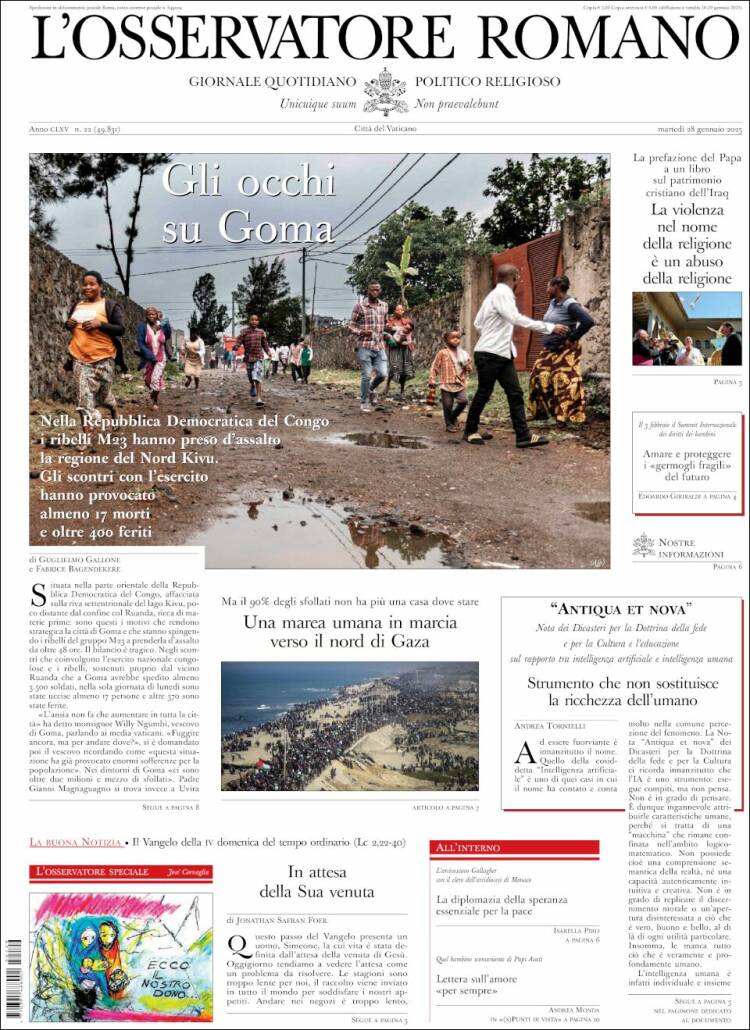 Portada de L'Osservatore Romano (Italia)