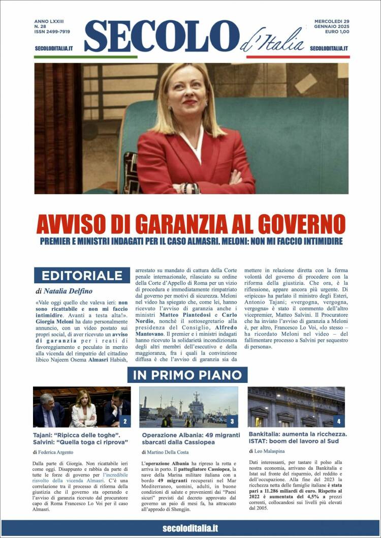 Portada de Secolo d'Italia (Italia)