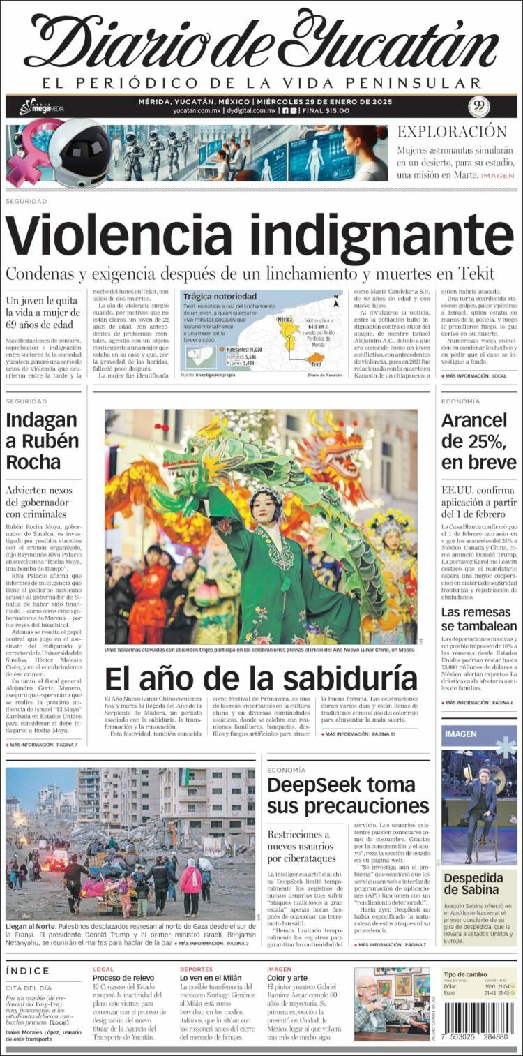 Portada de Diario de Yucatán (M&eacute;xico)