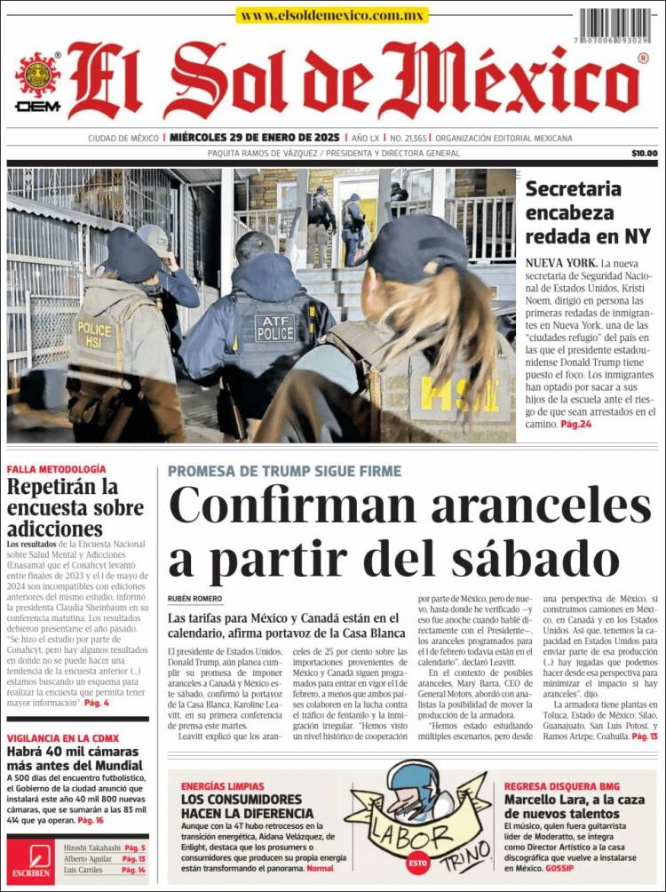 Portada de El Sol de México (M&eacute;xico)