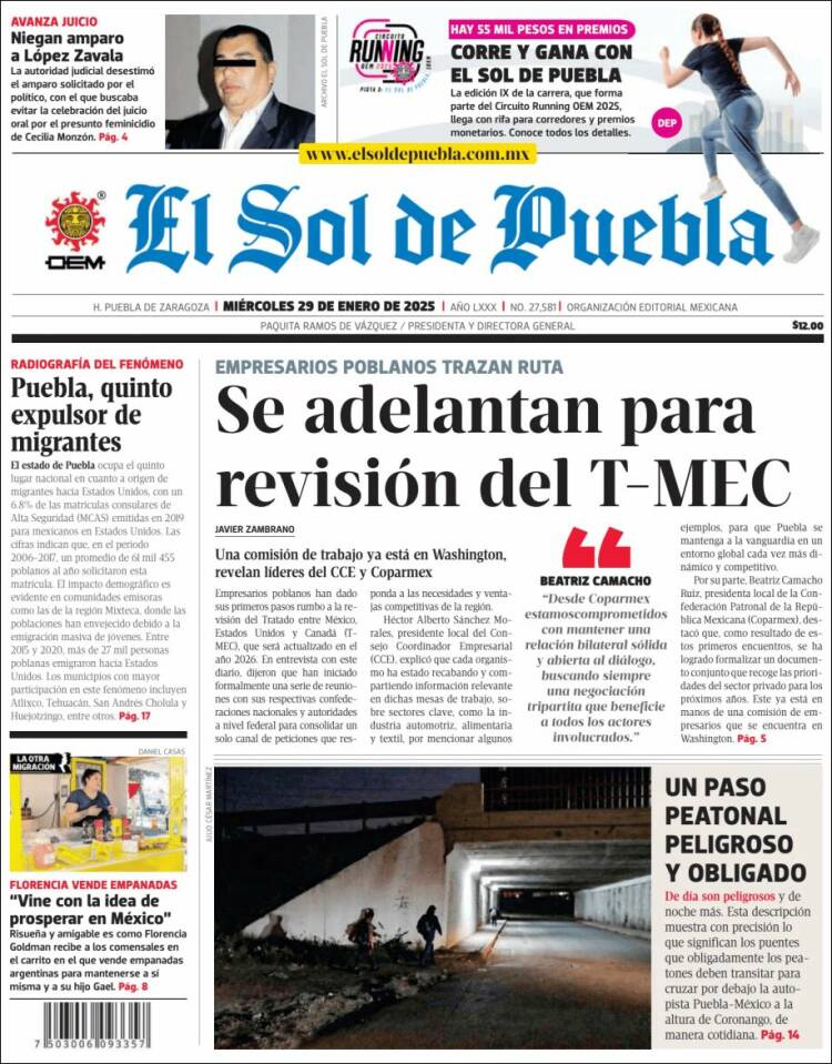 Portada de El Sol de Puebla (M&eacute;xico)