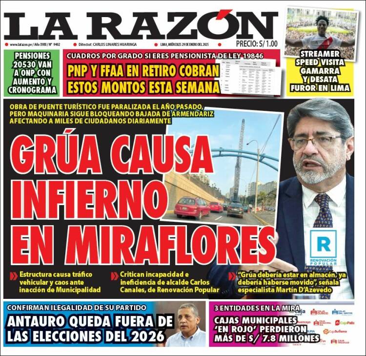 Portada de La Razón (Per&uacute;)