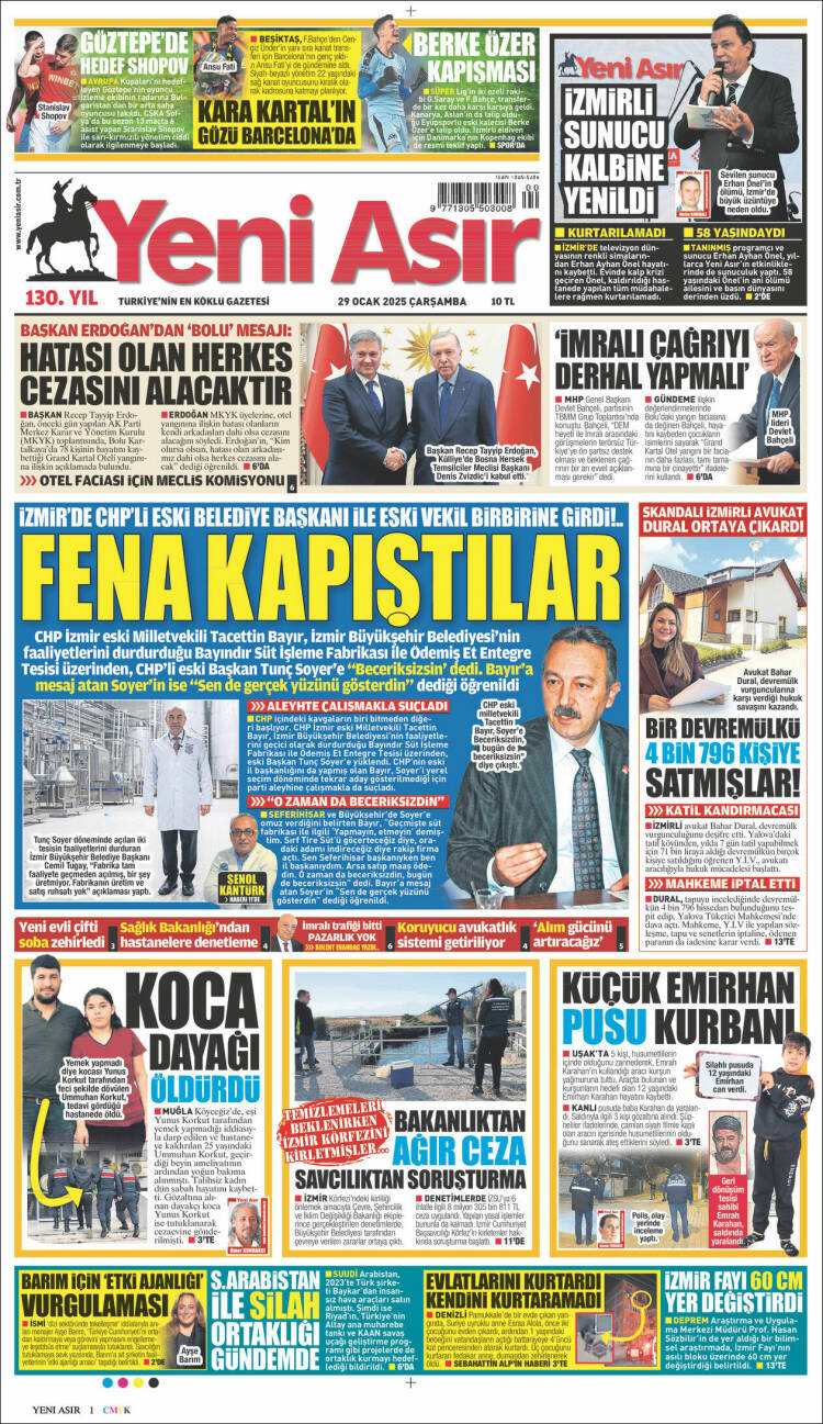 Portada de Yeni Asır (Turqu&iacute;a)