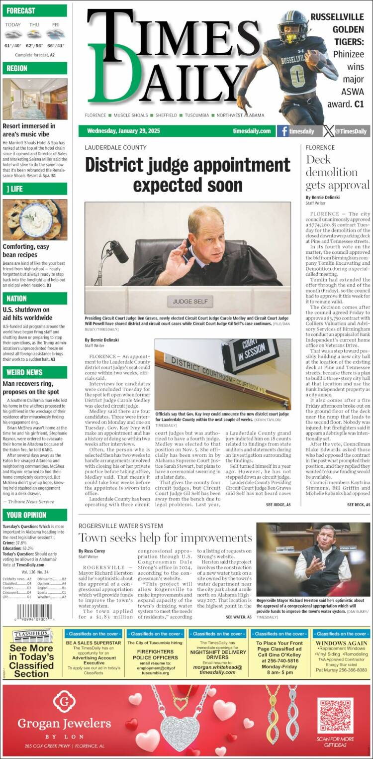 Portada de Times Daily (USA)