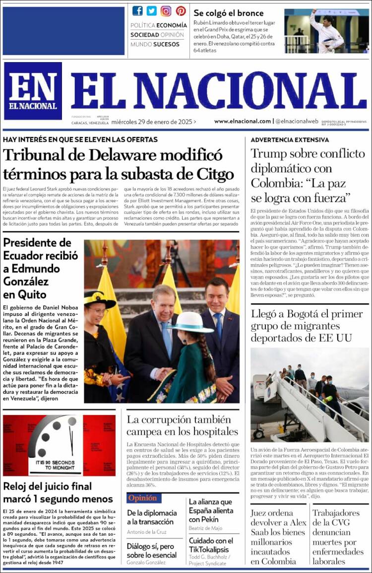Portada de El Nacional (Venezuela)