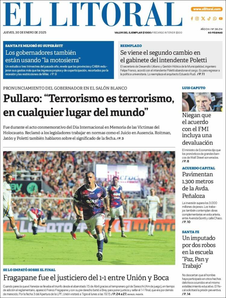 Portada de Diario El Litoral (Argentina)