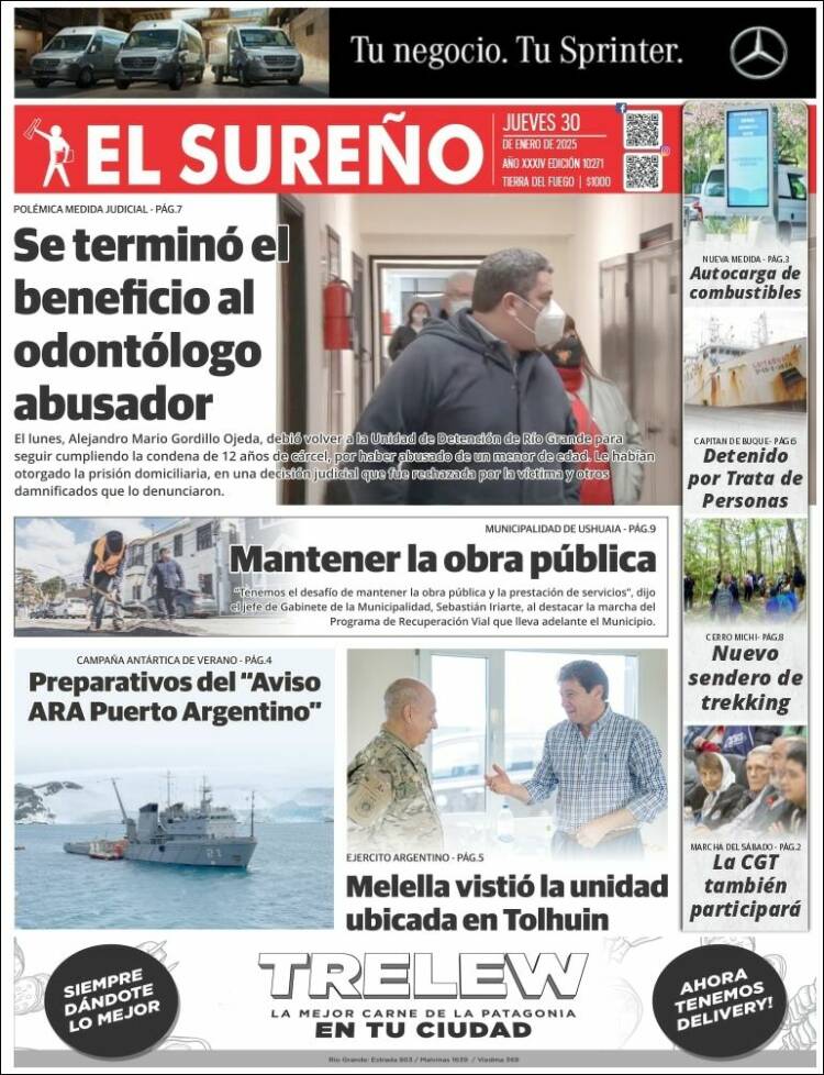 Portada de Diario El Sureño (Argentina)