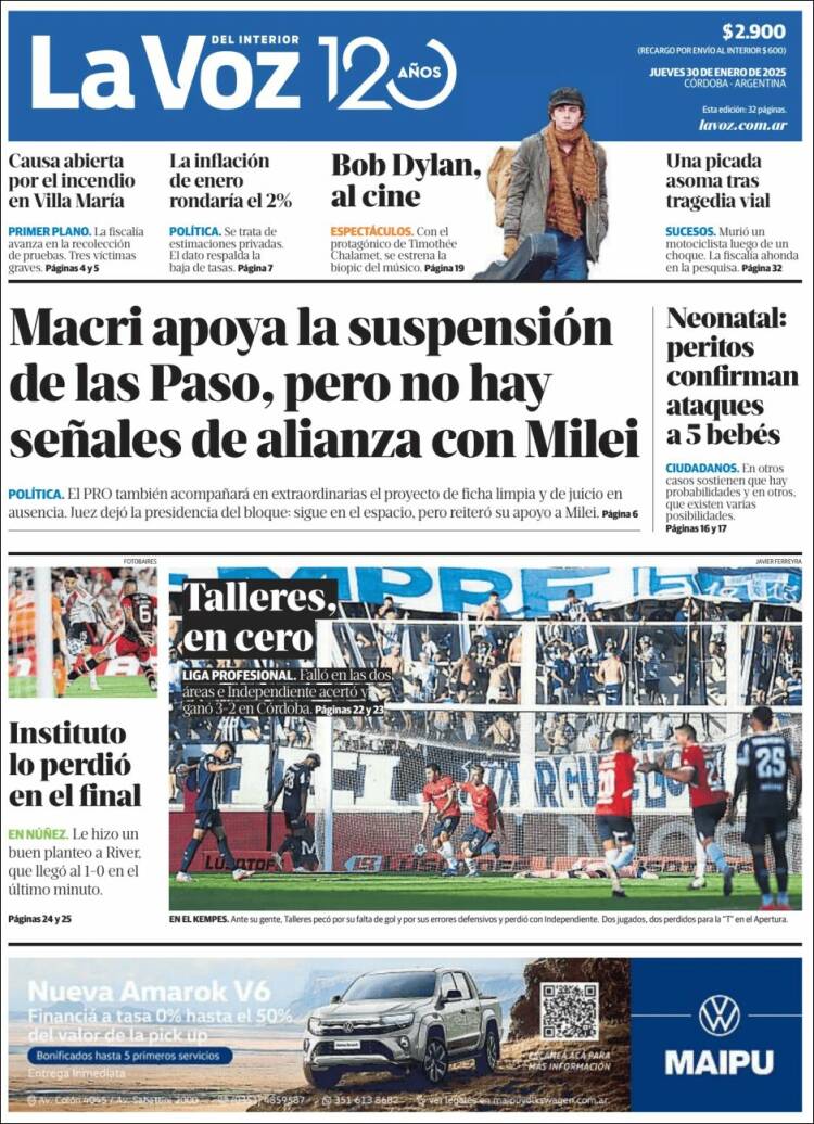 Portada de La Voz del Interior (Argentina)