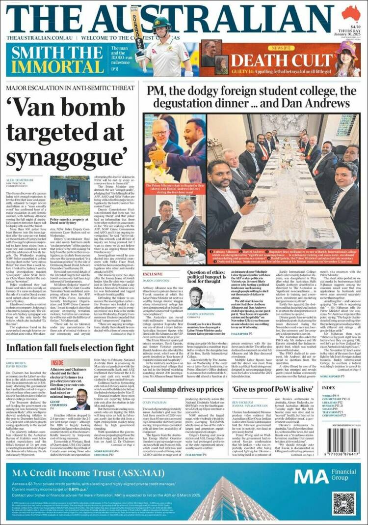 Portada de The Australian (Australia)