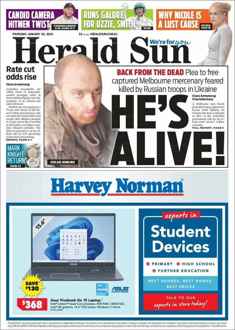 Portada de Herald Sun (Australia)
