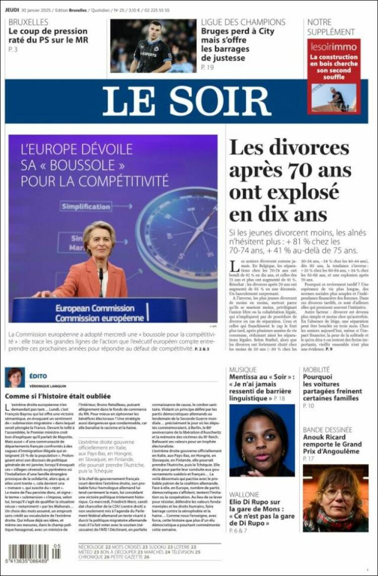 Portada de Le Soir (B&eacute;lgica)