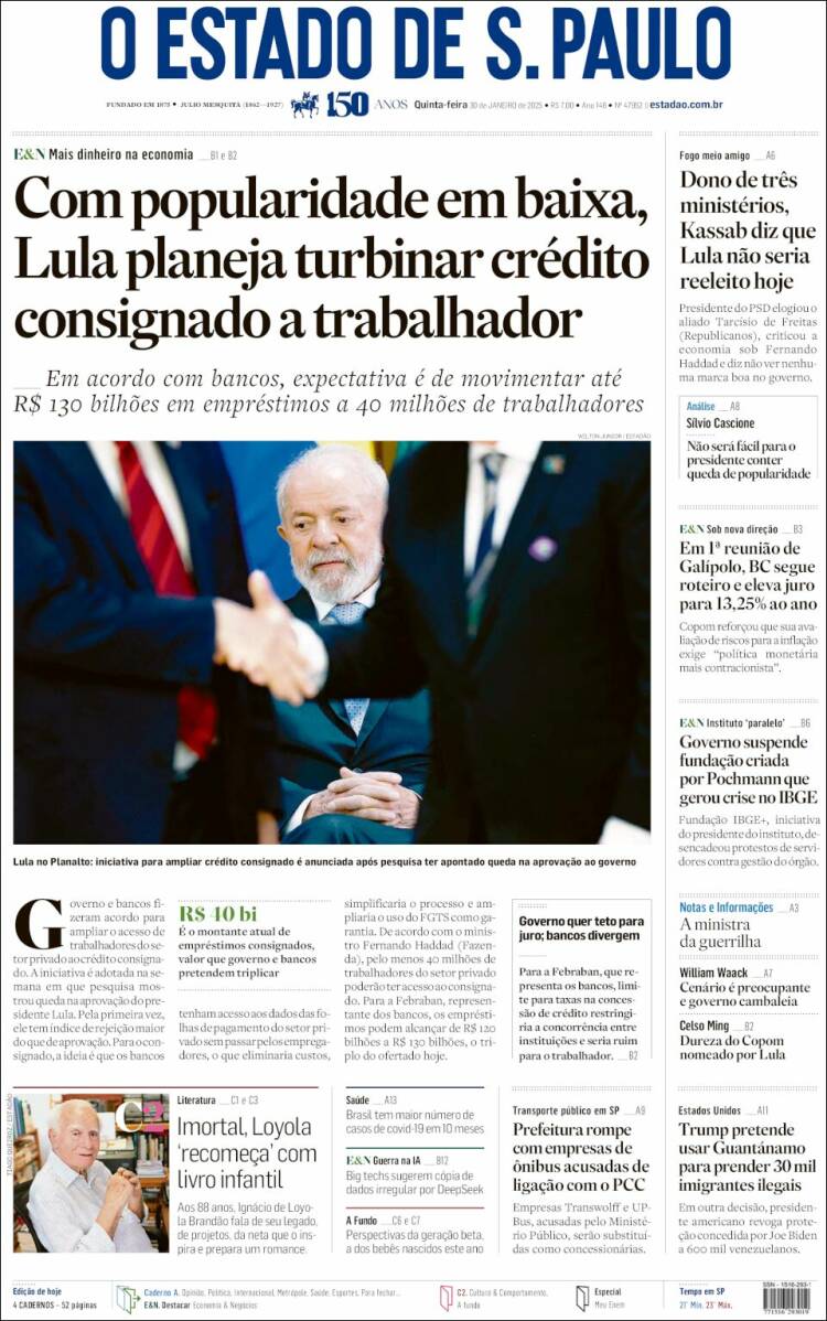 Portada de O Estado de São Paulo (Brasil)