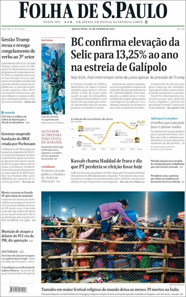 Portada de Folha de São Paulo (Brasil)