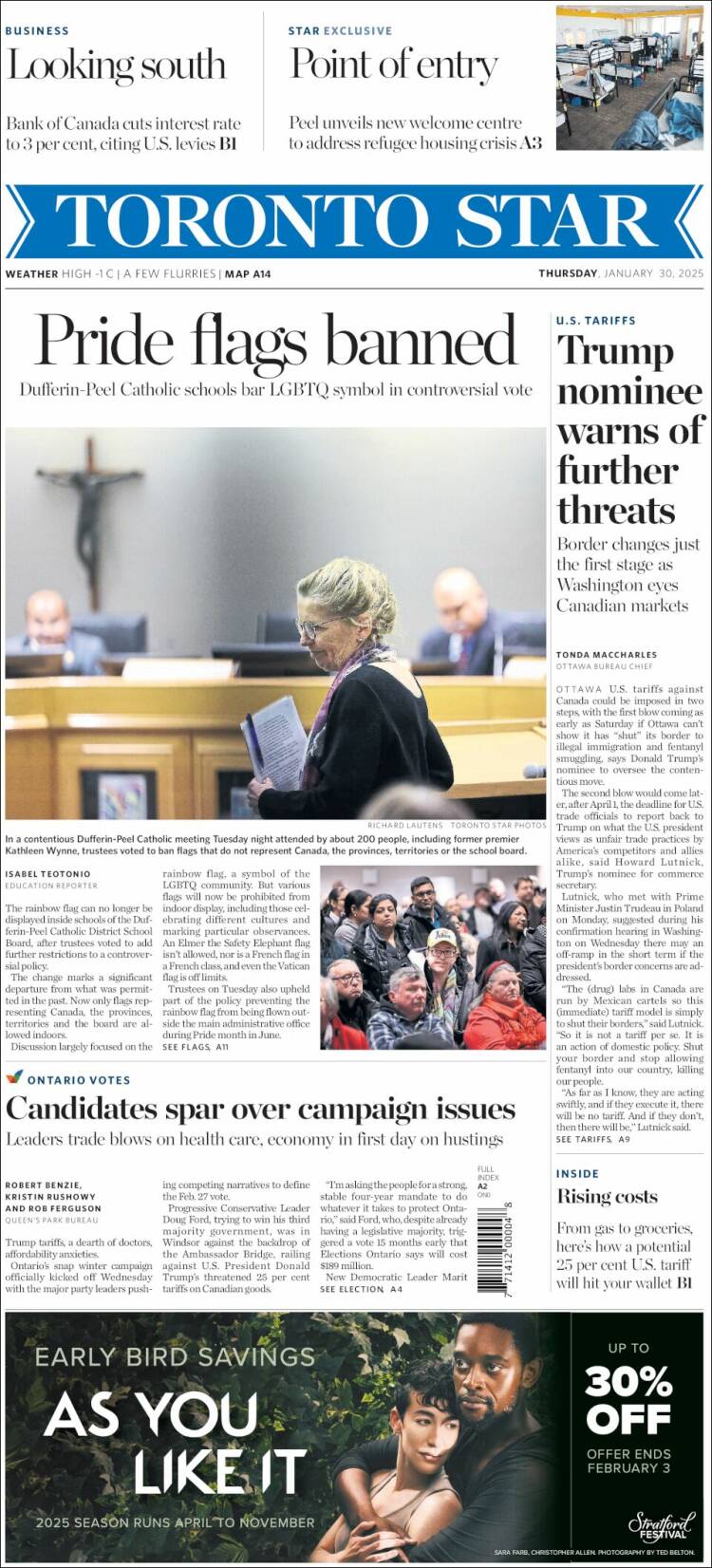 Portada de The Toronto Star (Canada)