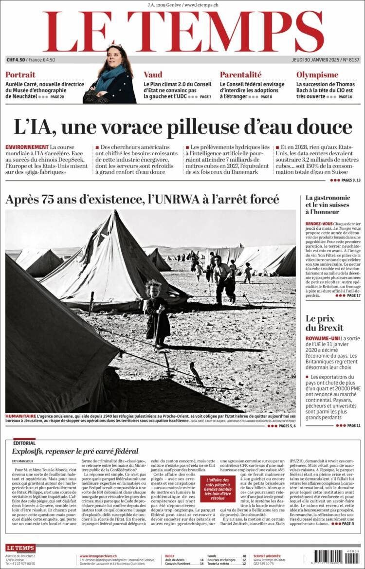 Portada de Le Matin (Suiza)