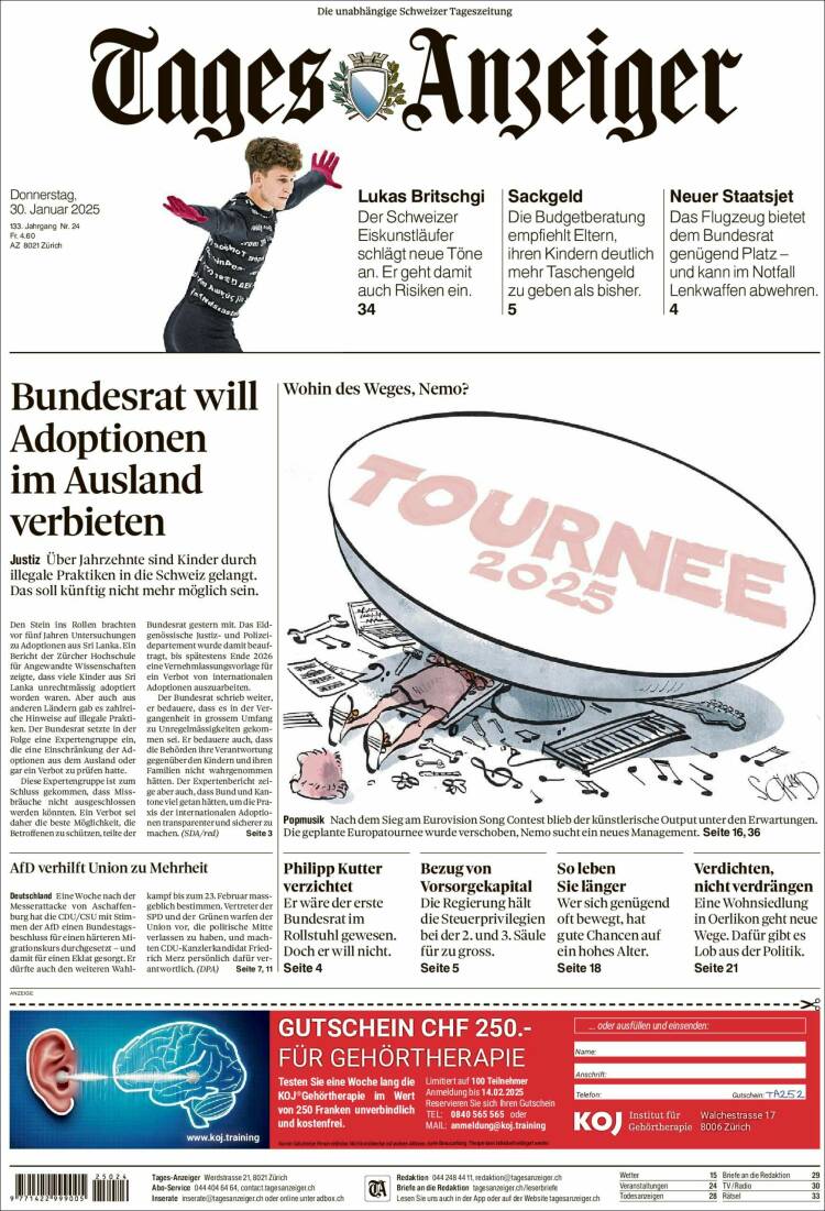 Portada de Tages-Anzeiger (Suiza)