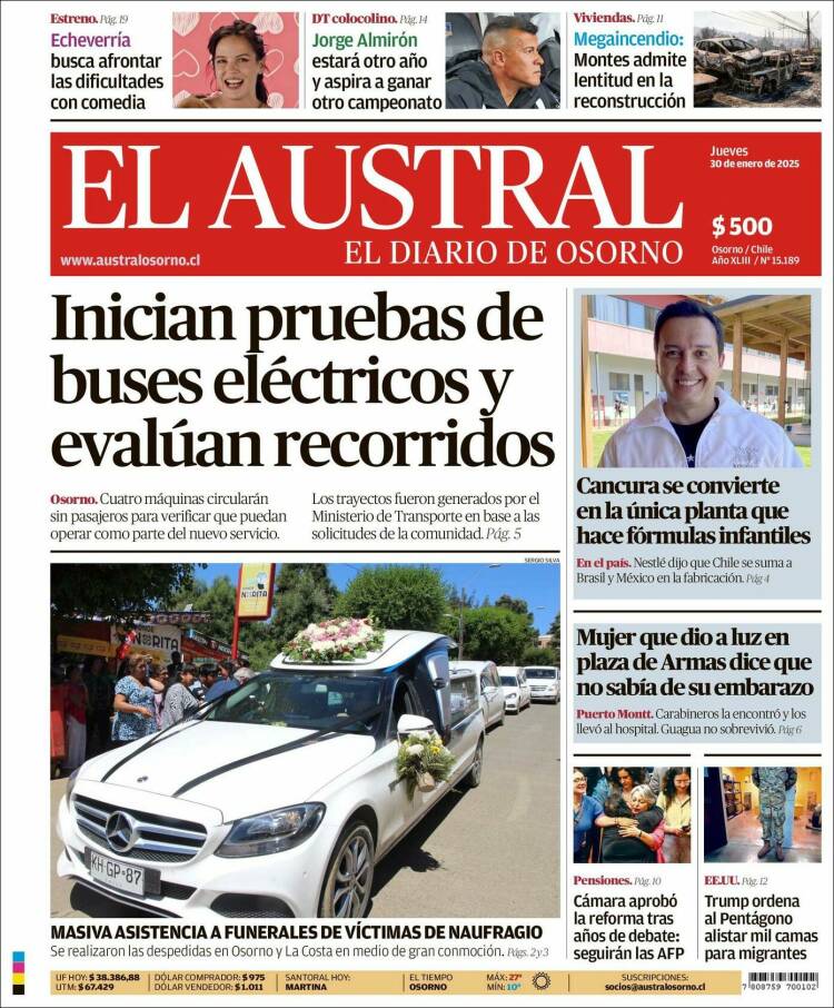 Portada de El Austral de Osorno (Chile)