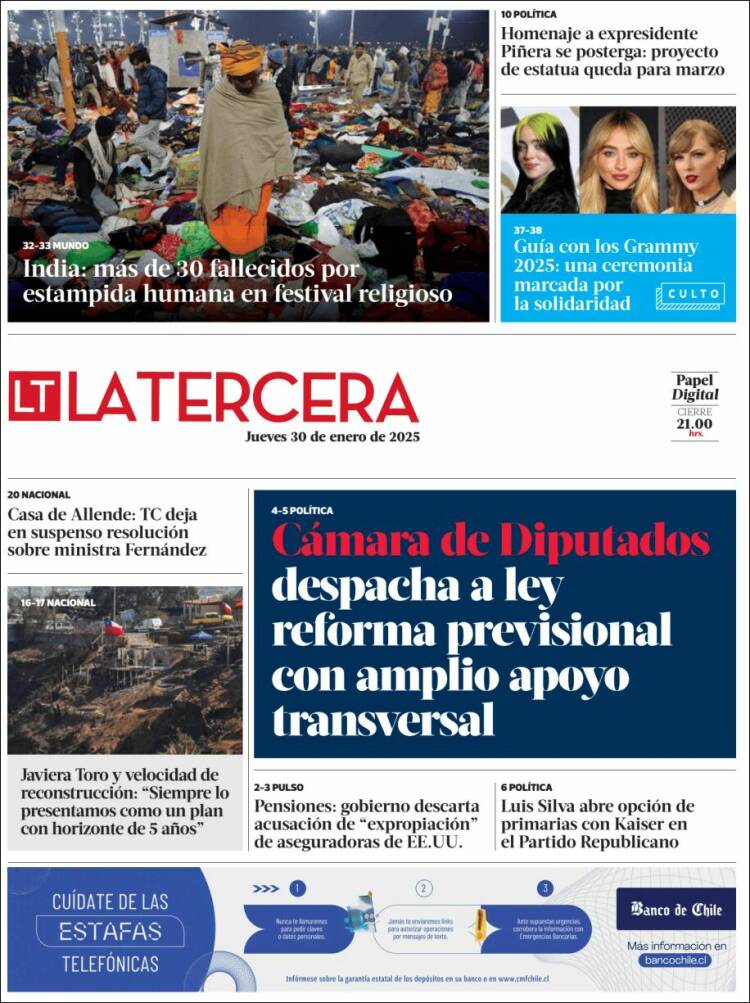 Portada de La Tercera (Chile)