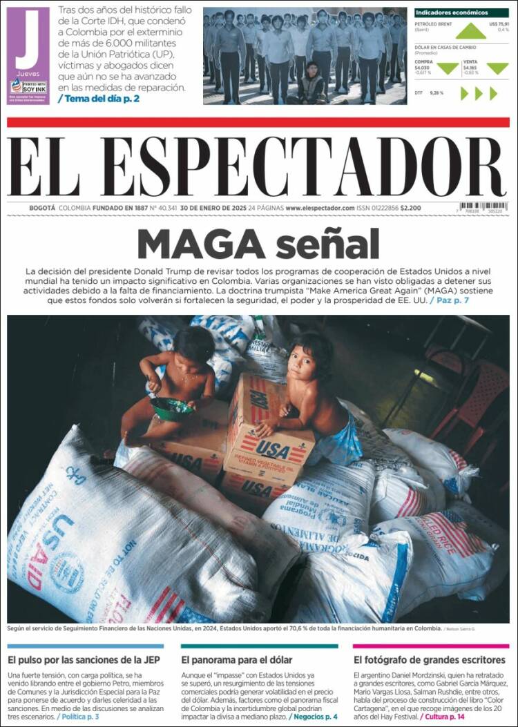 Portada de El Espectador (Colombia)