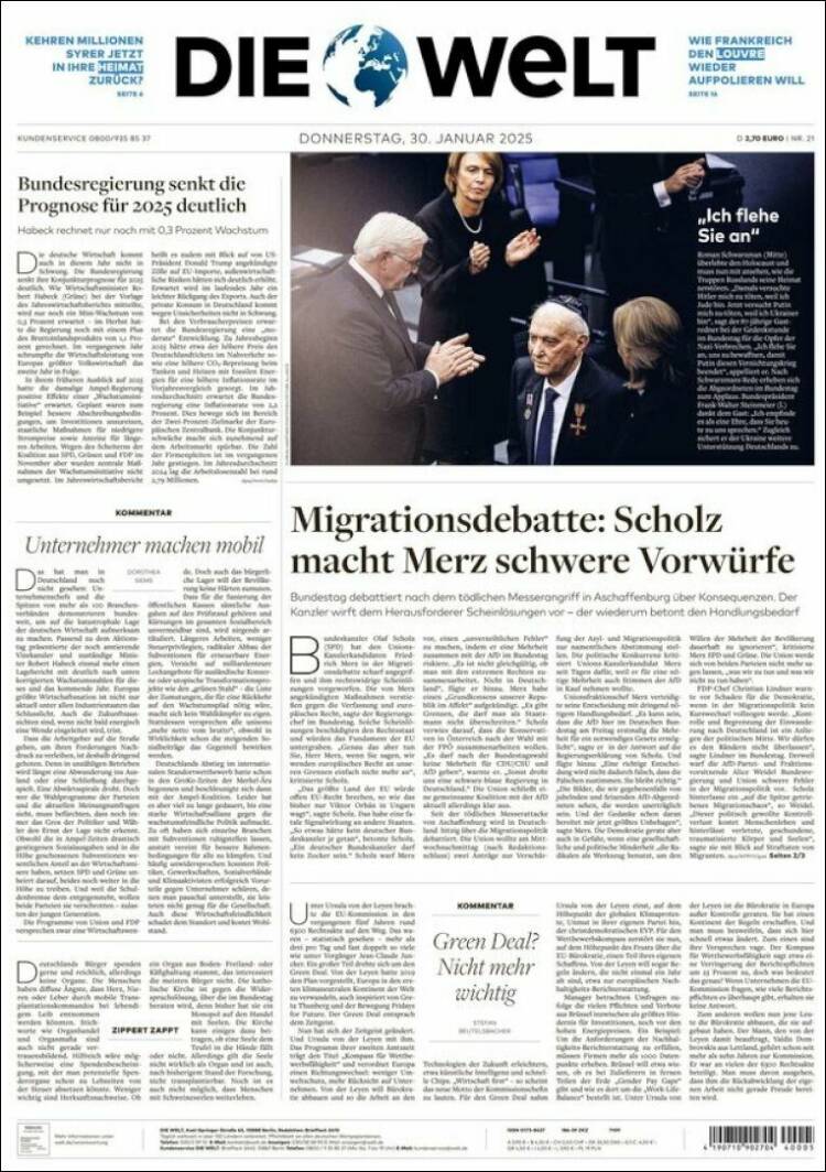 Portada de Die Welt (Alemania)