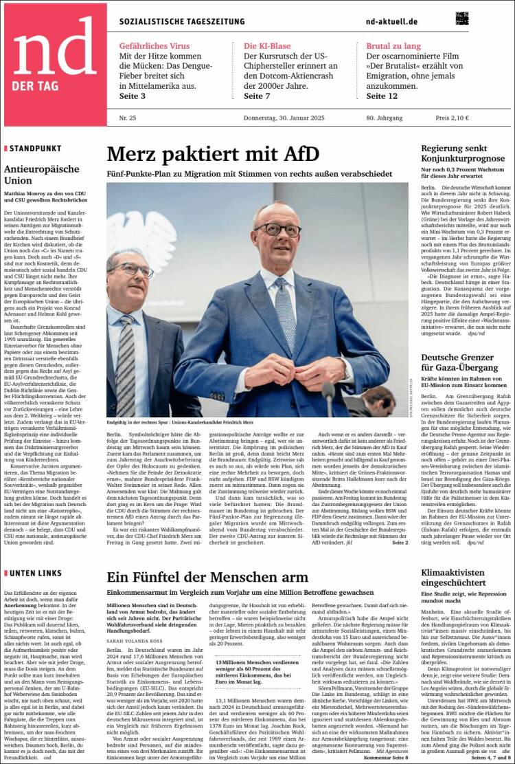 Portada de Neues Deutschland (Alemania)