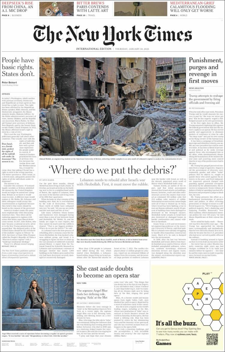 Portada de International New York Times (Europa)