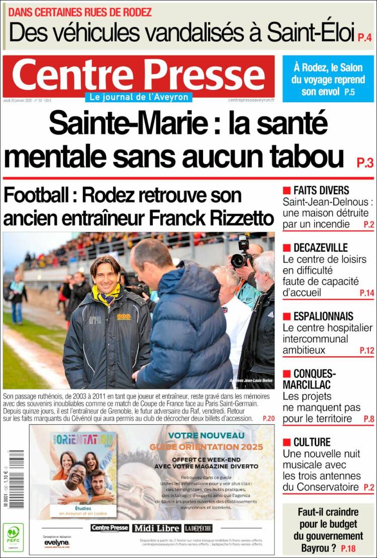 Portada de Centre Presse (Francia)