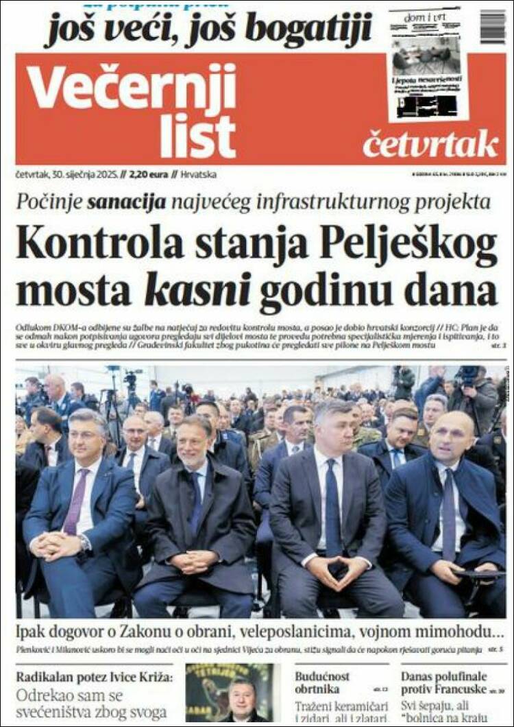 Portada de Večernji (Croacia)