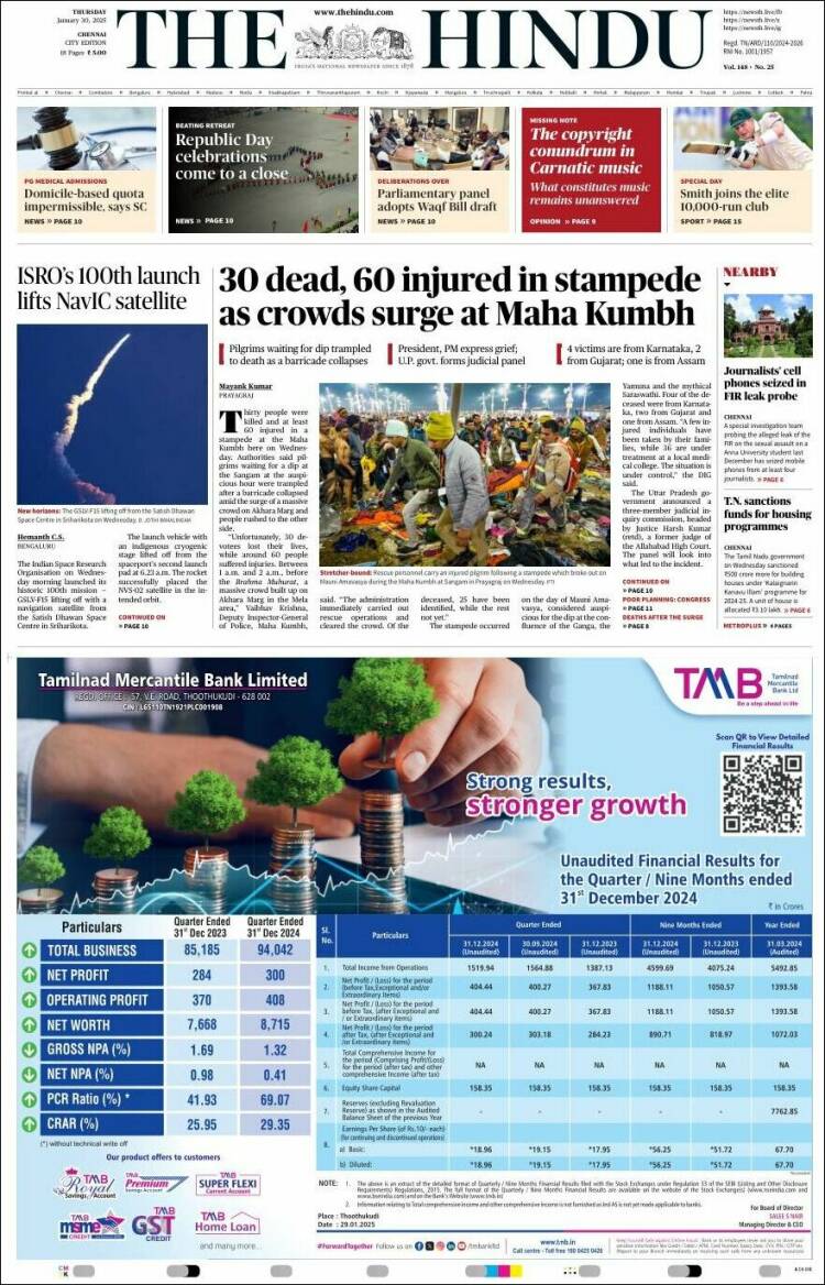 Portada de The Hindu (India)