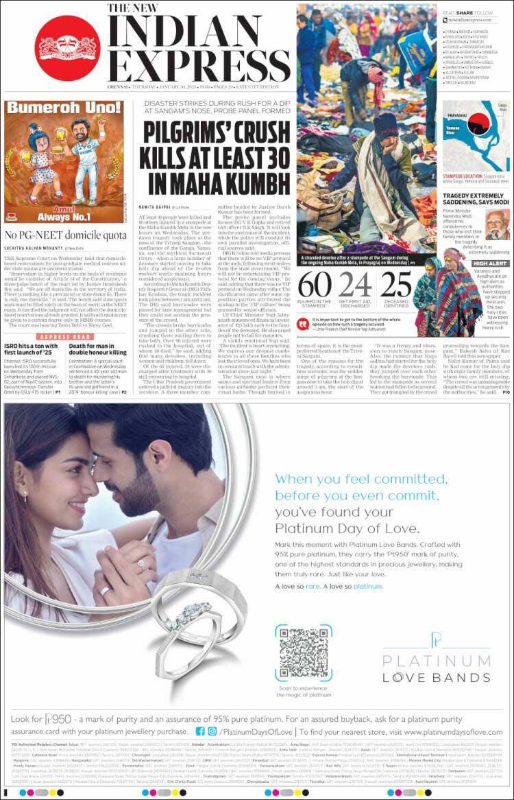 Portada de New Indian Express (India)