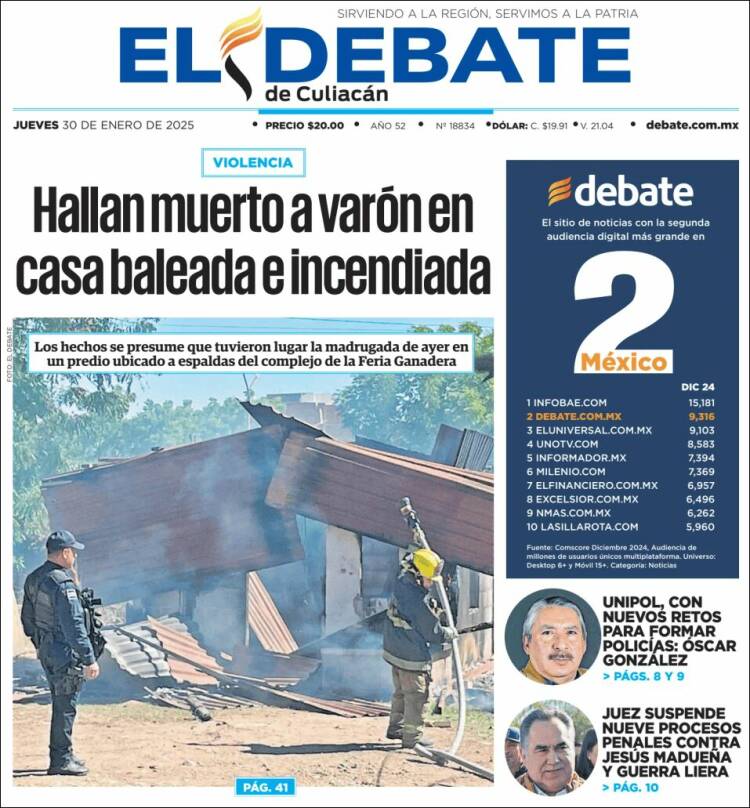 Portada de El Debate de Culiacán (M&eacute;xico)