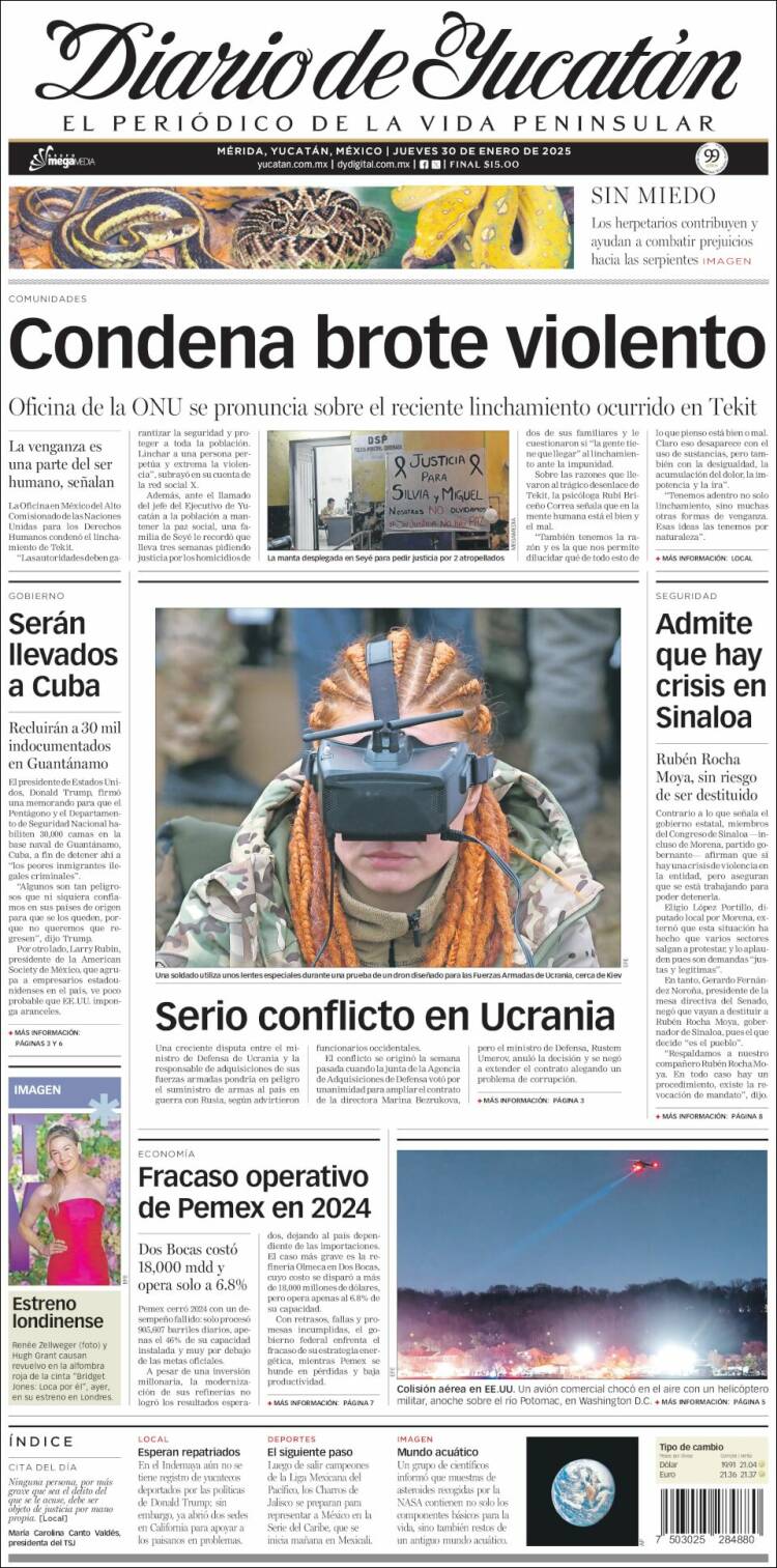 Portada de Diario de Yucatán (M&eacute;xico)