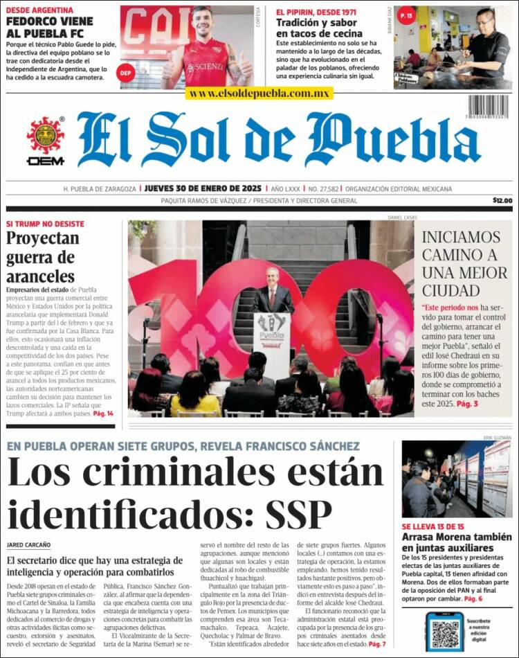 Portada de El Sol de Puebla (M&eacute;xico)