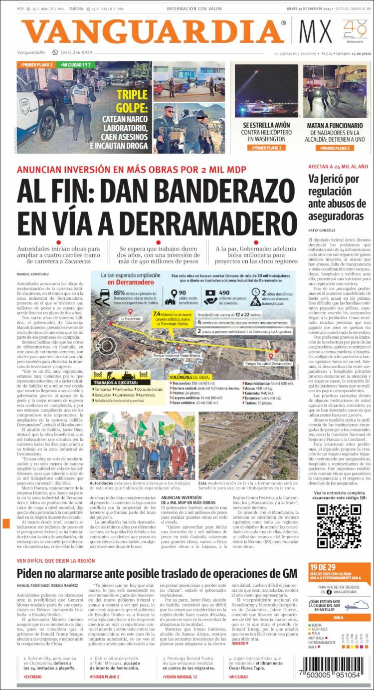 Portada de Vanguardia (M&eacute;xico)