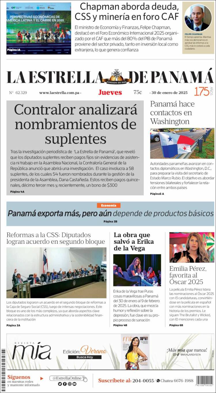 Portada de La Estrella de Panamá (Panam&aacute;)