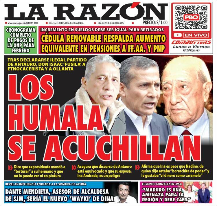 Portada de La Razón (Perú)