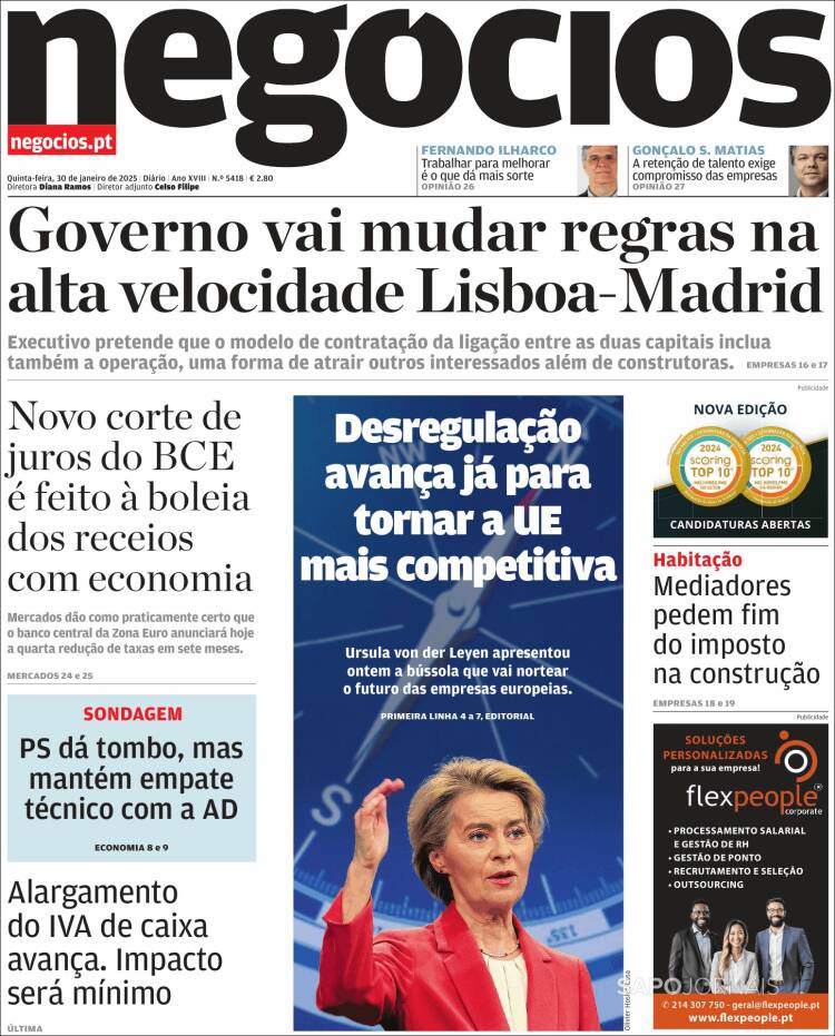 Portada de Jornal de Negócios (Portugal)