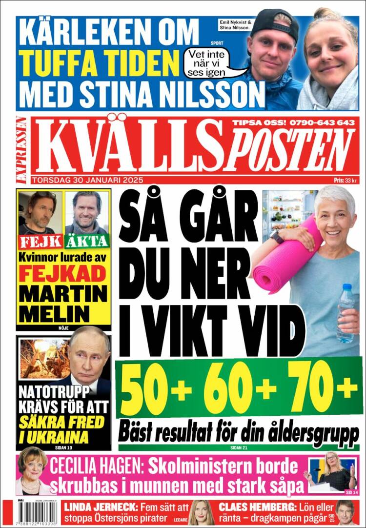 Portada de Kvällsposten (Suecia)