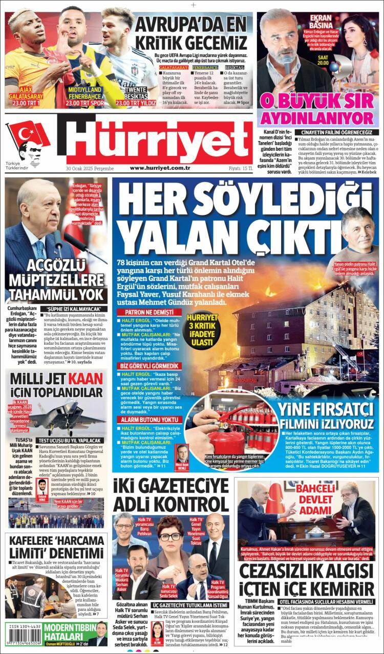 Portada de Hürriyet (Turqu&iacute;a)