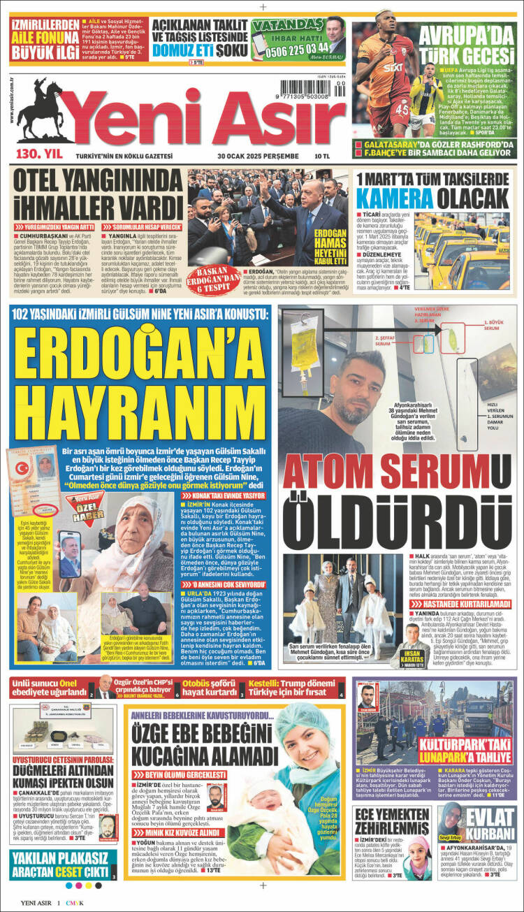 Portada de Yeni Asır (Turqu&iacute;a)