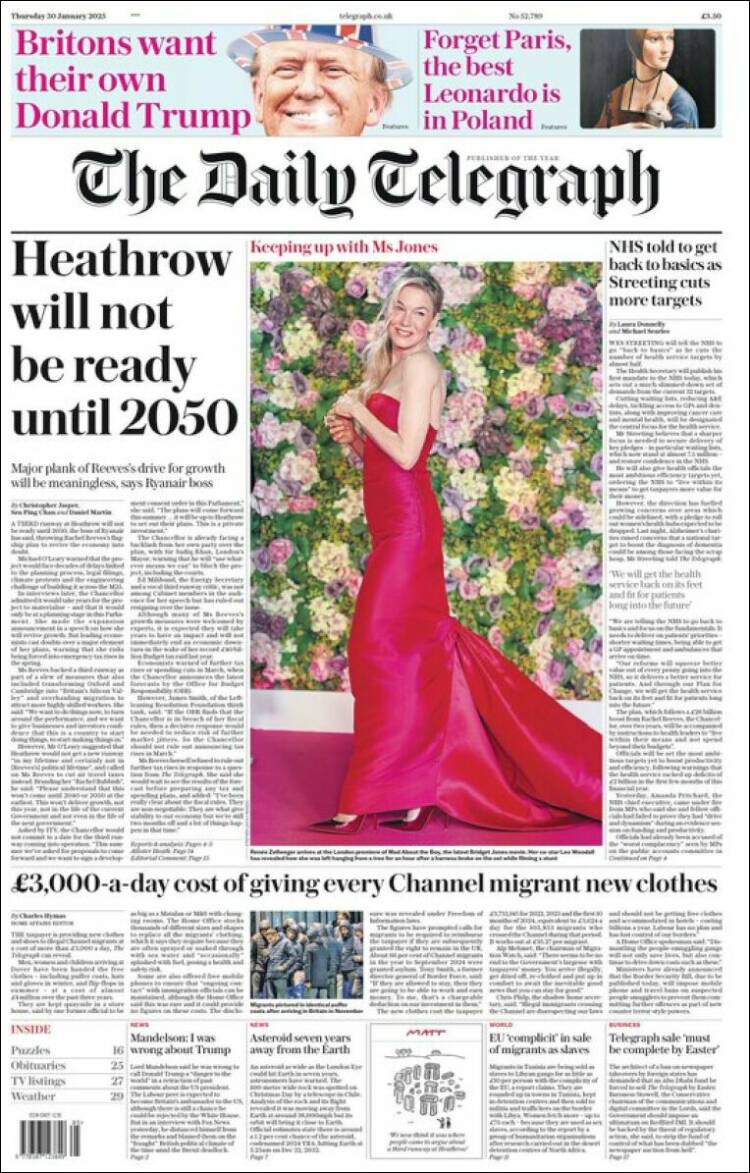 Portada de Daily Telegraph (Reino Unido)