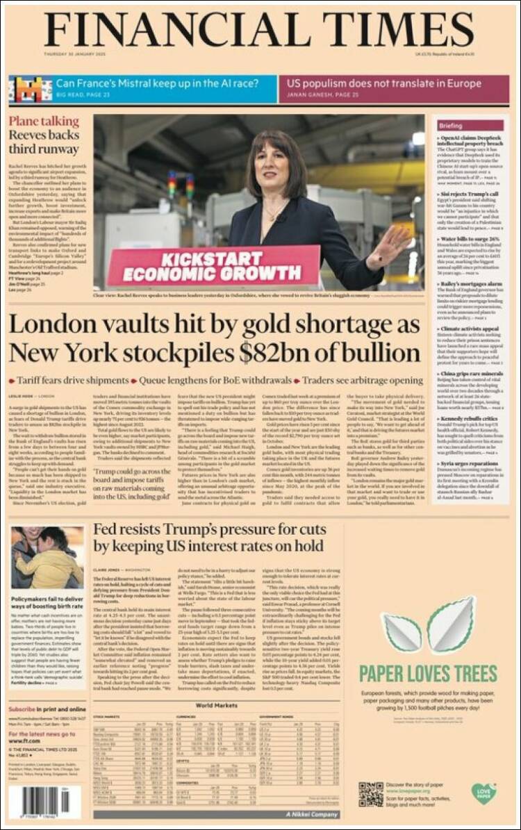 Portada de Financial Times (Reino Unido)