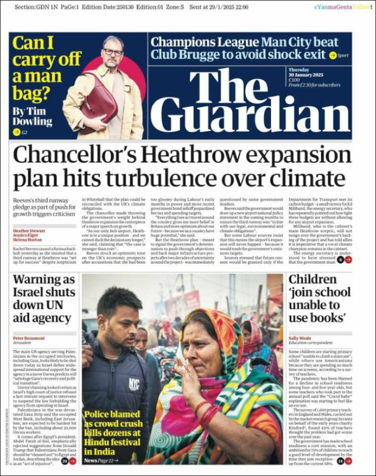 Portada de The Guardian (Reino Unido)