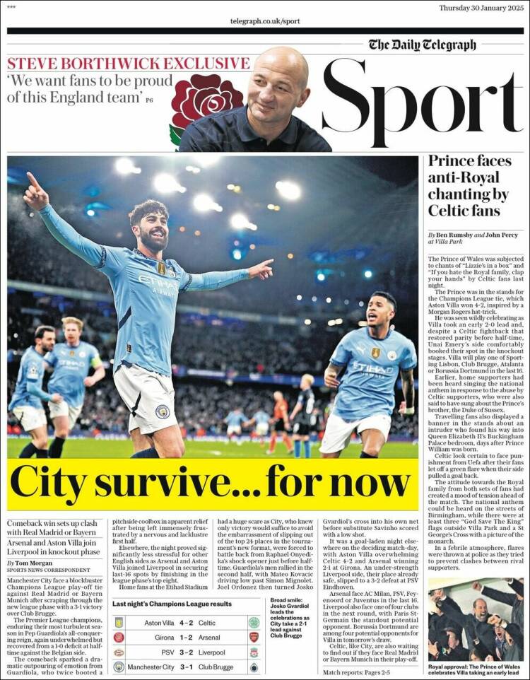 Portada de Telegraph Sport (Reino Unido)