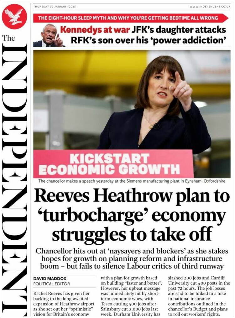 Portada de The Independent (Reino Unido)