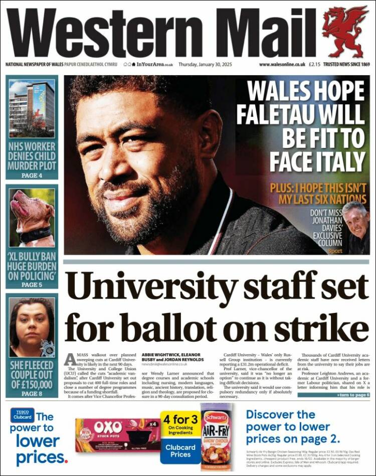 Portada de Western Mail (Reino Unido)