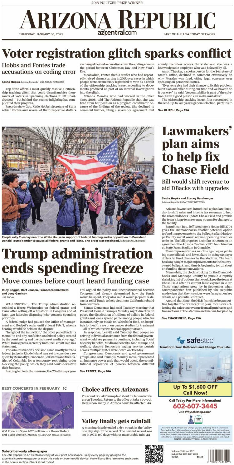 Portada de Arizona Republic News (USA)