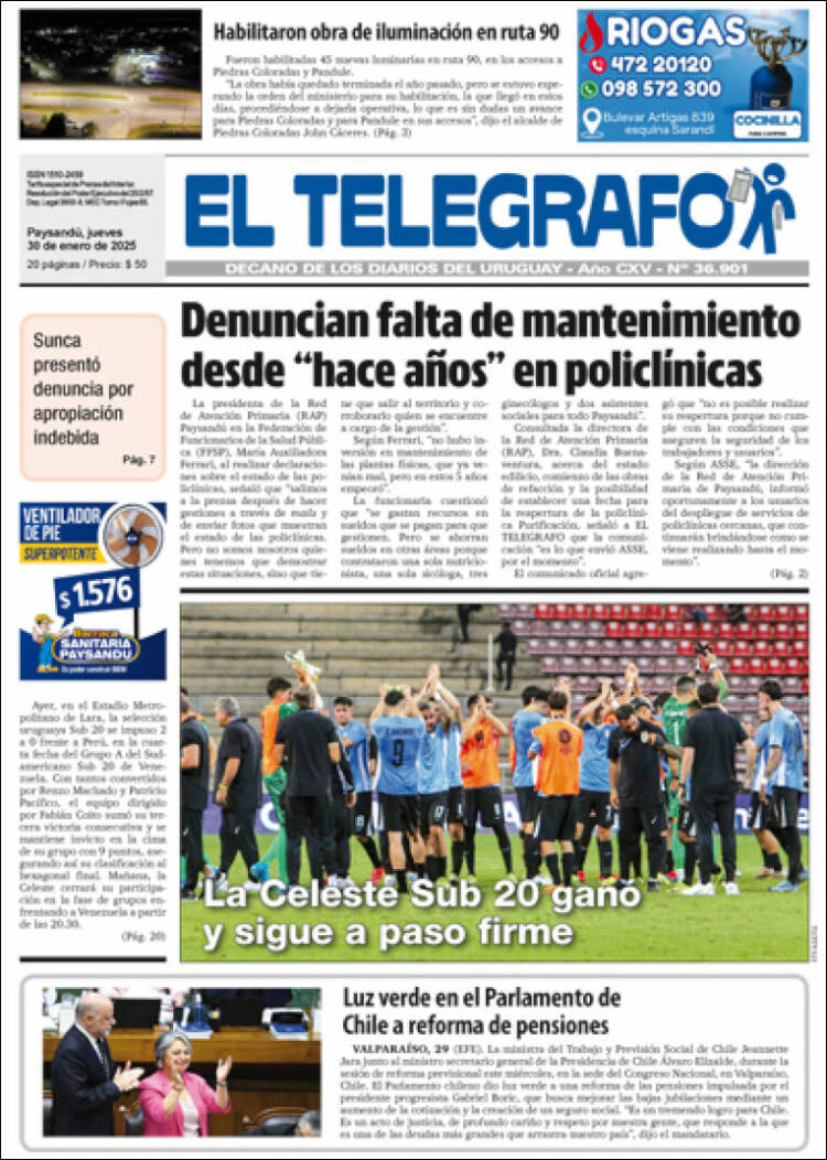 Portada de El Telégrafo (Uruguay)