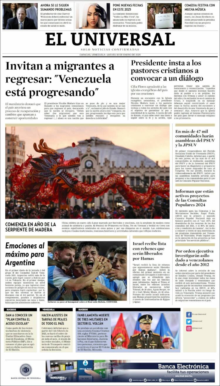 Portada de Universal (Venezuela)