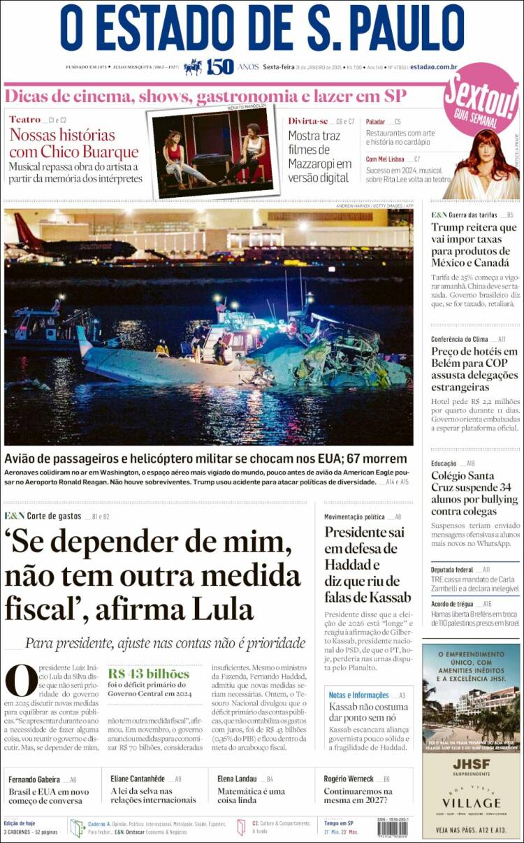 Portada de O Estado de São Paulo (Brasil)